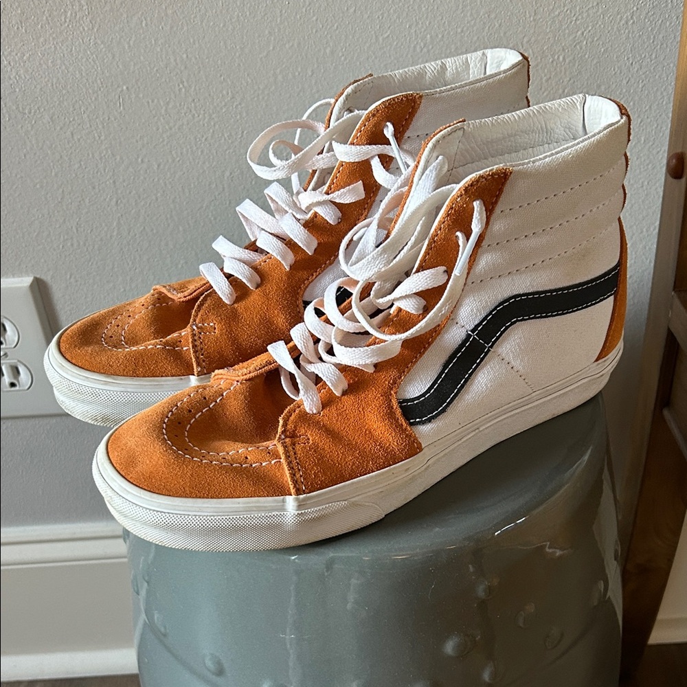Vans Orange and White High-Top Sneakers